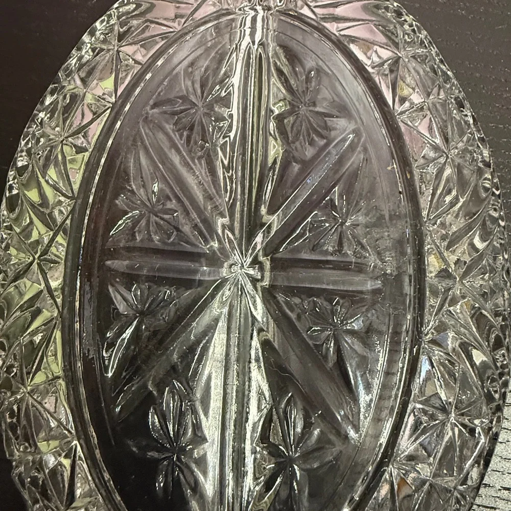 Elegant Anchor Hocking Clear Cut Glass Divided Serving Relish Dish